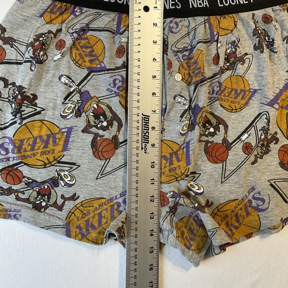 VINTAGE Los Angeles Lakers Men Sleepwear L Gray Looney Tunes Boxer Shorts NBA - Picture 5 of 9